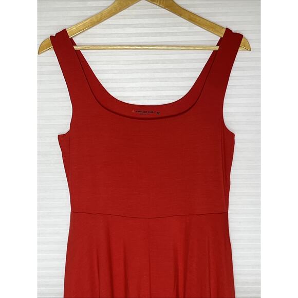 American Giant Flex Dress Medium Red Midi Stretch Knit Sleeveless Square Neck - Picture 3 of 12